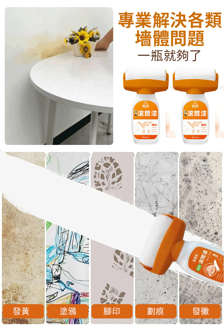 【滾筒漆】單月熱銷破8000🏆髒牆專用🥰無痕翻新✨強力遮蓋一刷即白